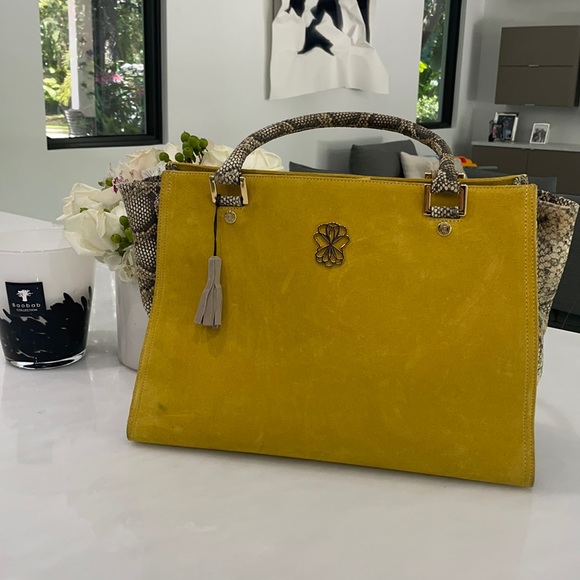 Suede And Faux Python Handbag - Picture 1 of 5